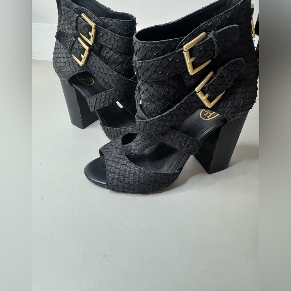 Ash Black Textured Women's Heels with Gold Buckle - Size 7 - Picture 11 of 17